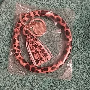 Leopard Print Bangle Key Ring With Tassel New!